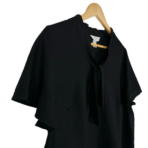 C.J. Banks Linen Blend Tie Neck Flutter Sleeve Blouse Black Size 3X - Picture 6 of 12